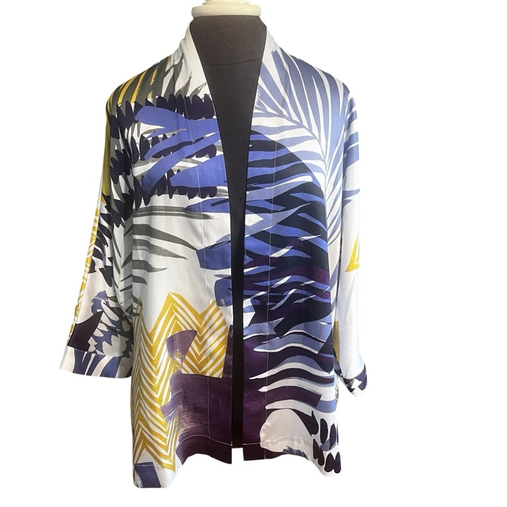 Chicos Abstract Watercolor Kimono Top Medium